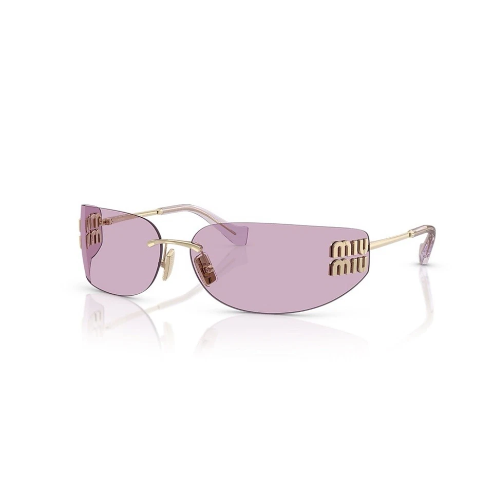MIU MIU Sunglasses Pink Runway Rimless Wrap Authentic Gold Logo Authentic
