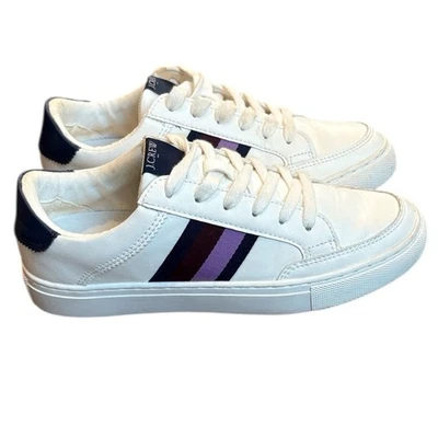 J. Zapatillas deportivas Crew Road Trip para mujer 7 blancas a rayas laterales informales zapatos cómodos Foto 1 de 4