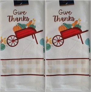 Fall Kitchen Linen Give Thanks Towels TWO, S21c - Picture 1 of 1