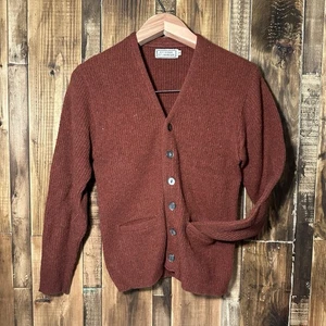 Vintage 60s Mohair Wool Mens Cardigan Sweater Size S Grandpa Sweater - Picture 1 of 9
