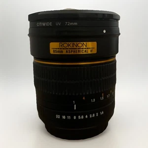 Rokinon Lens 85mmf/1.8 IF MC,Aspherical, Pouch, ND-Orange, UV Filter - EXCELLENT - Picture 1 of 5
