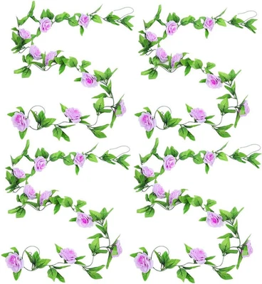 4 Pack 7.8Ft Artificial Rose Vines with Green Leaves Fake Flowers Plants Hanging - Image 1 of 4