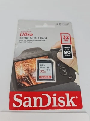 SanDisk Ultra 32GB SDHC UHS-I Memory Card – 90MB/s, Class 10, Full HD Video –New - Image 1 of 4