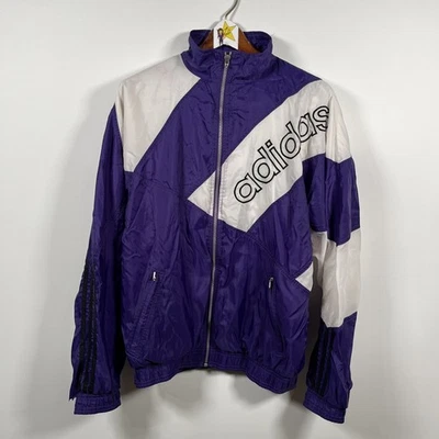 VTG Adidas Windbreaker Jacket Spell-out Full Zip Purple & White Size M THRASHED - Image 1 of 4