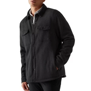 Rhone Men's Long Sleeve High Pile Fleece Snap Front Pocket Shacket  Black XL - Picture 1 of 5