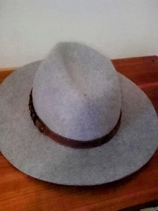 Pistil Womens 100% Wool  Wide Brim Fedora Hat Grey Leather Band Logo - Picture 1 of 11