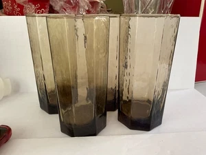 Bevanda vintage Libbey Facets 12 oz, marrone fumo, set di 4 - Foto 1 di 3