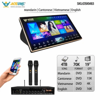 4TB HDD 70K Chinese,English,Vietnamese Songs,19'' Touch Screen Karaoke Player, - Image 1 of 4