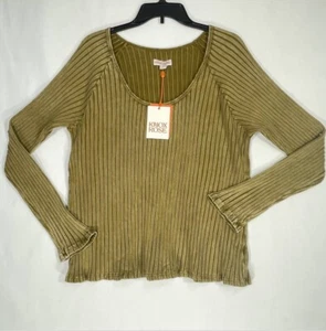 Knox Rose T-Shirt Womens Medium Ribbed Long-Sleeve Stretch Green - Picture 1 of 11