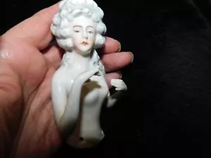 ANTIQUE PIN CUSHION HALF LADY DOLL NUDE IN POWDERED WIG 1475 4" RESTORED ARMS - Picture 1 of 9