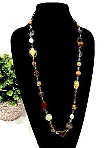 PREMIER DESIGNS Neutral Earth Toned Long Beaded Necklace NEW
