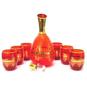 VTG Ferro Lazzarini Italian MURANO GLASS 10" DECANTER SET 8PC Ruby Red 24k Gold - Picture 1 of 7
