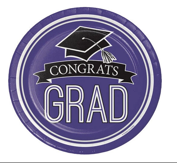 Congrats Grad PURPLE GRADUATION lunch dinner PAPER PLATES school colors 18pcs - Image 1 of 1