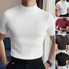 Summer Mens Short Sleeve Mock Neck Solid Top Shirt Skinny Slim Fitted T-shirt