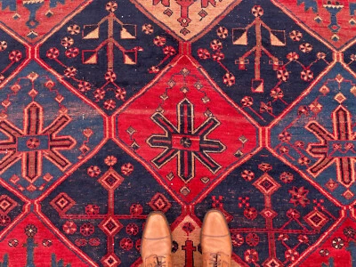 ALFOMBRA ANTIGUA AZUL HECHA A MANO 6x10 DE COLECCIÓN ANUDADA A MANO GEOMÉTRICA oriental 6x9 8x10 Foto 1 de 4