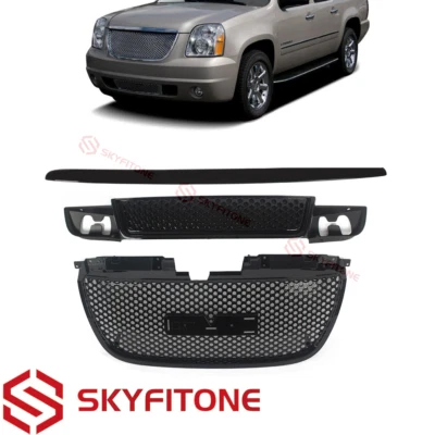 For GMC Yukon/XL1500 2007-2014 Front Grille Hood Molding Trim Set Black 3PCS - Image 1 of 4