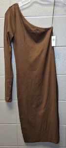 Old Navy Women’s Medium Tall Brown Fitted One Shoulder Rib Knit Mini Dress - Picture 1 of 9