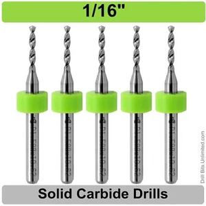 1/16" .0625" Carbide Drill Bit 1/8" Shank FIVE Pieces - Premium Carbide Drills - Picture 1 of 3