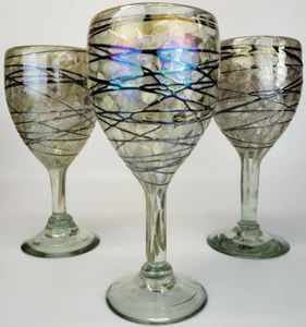 3 Schildpatt/schwarz Gewinde/eingebettete Folie mundgeblasen Kunstglas 8" Kelche  - Bild 1 von 12