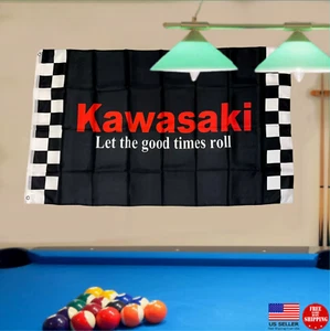 Kawasaki Racing Black Checkered 3x5 Motorcycle Flag Banner Garage Man Cave Flags - Picture 1 of 7