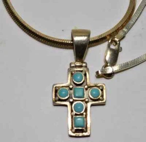 VTG Native American Sterling Silver turquoise cross w/ square sterling chain 17g - Picture 1 of 3