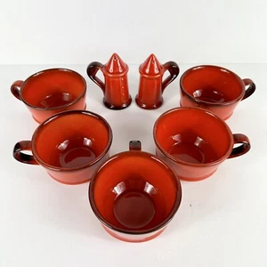 Metlox Poppytrail Red Rooster 5 Cups Mugs With Salt And Pepper Shakers - Picture 1 of 13