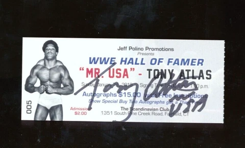 Jan 7 2018 WWE Hall of Famer Tony Atlas show ticket signed auto Scandinavian Cover