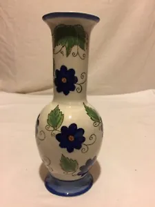 CERAMIC VASE, WHITE WITH BLUE FLOWERS, 10" TALL - Picture 1 of 4