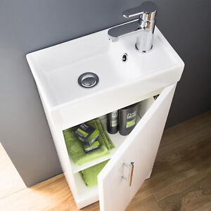 Floor Standing Vanity Unit & Basin Sink Bathroom Cloakrooom Compact 400mm White