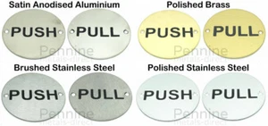 PUSH & PULL Screen Printed Round DOOR SIGNS 76mm/3" Diameter Shops Pub + SCREWS - Picture 1 of 5