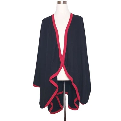 Poncho envolvente Peter Hahn de colección talla única 100 % cachemir bordes negros/rojos excelente. Foto 1 de 4