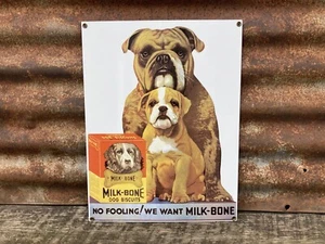 Milk Bone Vintage Sign Porcelain Metal Advertising Sign Bulldog 11x14 - Picture 1 of 2
