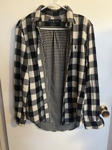 Camisa Ralph Lauren Mujer Talla M Negra Blanca A Cuadros Abotonada 100% Algodón - Imagen 1 de 5