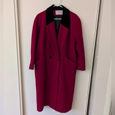 Vintage International Scene Womens 4 Wool Blend Long Trench Coat Red Winter - Image 1 of 4