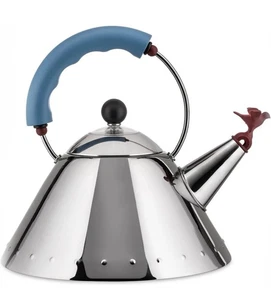 Hervidor de agua de acero inoxidable Alessi Michael Graves con silbato de pájaro, mango azul, 1,7 L - Imagen 1 de 6