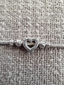 Sterling Silver 925 ATI Heart Toggle Clasp Reversible Bracelet 7 1/2" Stackable - Picture 1 of 7