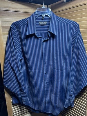 Donald J Trump Signature Collection Azul Rayas Manga Larga Abotonada Foto 1 de 3