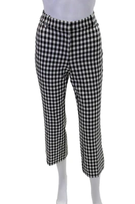 10 Pantalones acampanados recortados estampados de guinga blancos talla 00 Crosby Derek Lam para mujer Foto 1 de 4