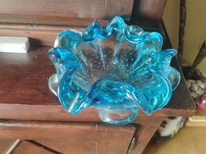 🔵posacenere Vintage Anni 70 a fazzoletto in vetro di Murano bulicante bollicine - Foto 1 di 5