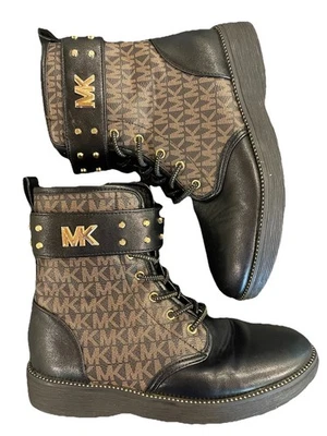 Botas Michael Kors Haskell MK Logo Negro Estilo Combate Niñas Grandes 4 Foto 1 de 4