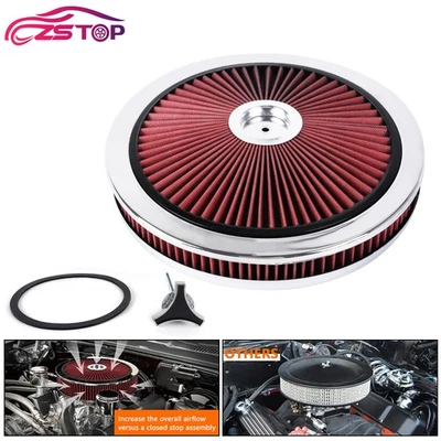 Red Chrome Air Cleaner with Washable Filter, 14 x 2 Inch, Round Shape, Universal - Image 1 of 4