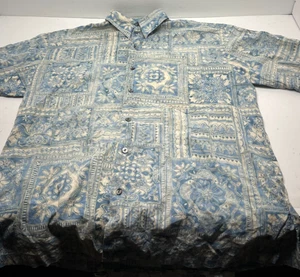 Tori Richard Hawaiian Shirt Mens M Blue Floral Geometric S Sleeve Button tribal - Picture 1 of 8