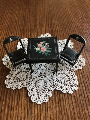Renwal Vintage 1950's Doll Furniture Black Stenciled Table with 2 Chairs! - Image 1 of 4
