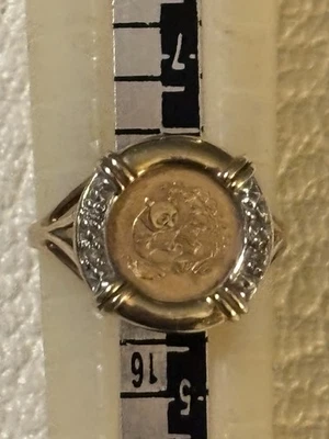 Vintage Chinese Panda Coin Copy Ring Diamond 10k Yellow & White Gold Size 6 - Image 1 of 4