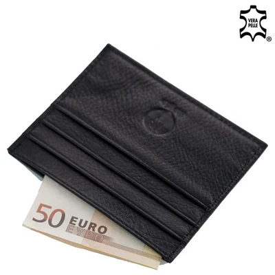 Porta carte di credito in vera pelle uomo slim piccolo sottile per bancomat - Immagine 1 di 3