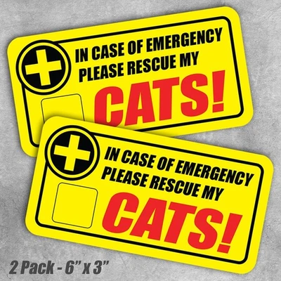 Cat Pet Rescue Sticker Emergency Safety Fire Warning Caution Pets Cat Notice 2pk - Image 1 of 2