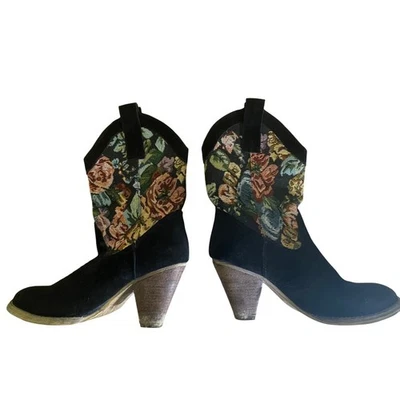 Botas de Vaquero Muy Volátiles Para Mujer Talla 8 Negras Gamuza Floral Tapiz Western Foto 1 de 4