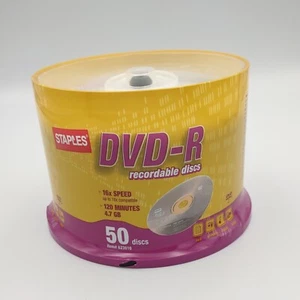 DVD-R Staples 50 Recordable Discs 16x Speed 4.7 GB Brand New Sealed - Picture 1 of 2