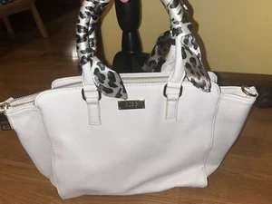 BCBG Paris white cream Shoulder/top Handle Bag gold Accents Leopard Print Wrap - Picture 1 of 17