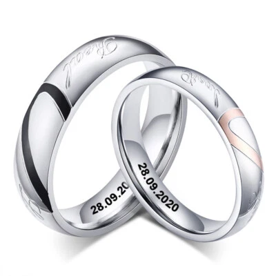 Personalized Engraving Date Name Couple Men Women Wedding Ring Eternity Promise - Image 1 of 4